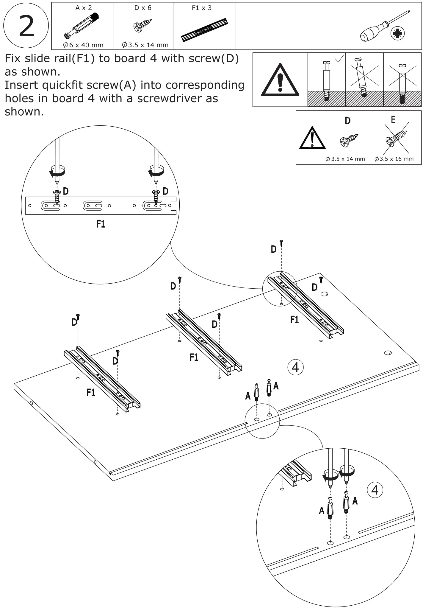 FUFU GAGA Sideboard 6 Drawer Freestanding Dresser - Fix slide rail(F1) to board 4 with screw(D)