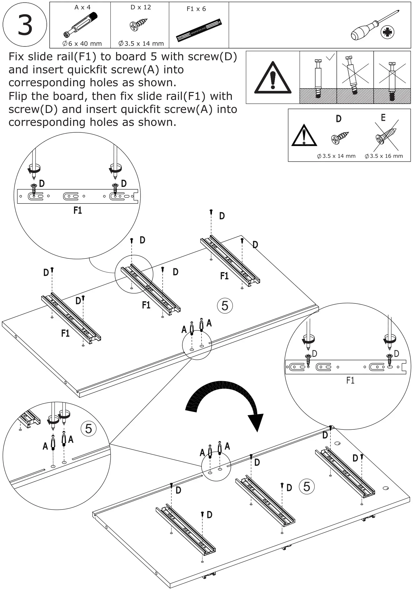 FUFU GAGA Sideboard 6 Drawer Freestanding Dresser - Fix slide rail(F1) to board 5 with screw(D)