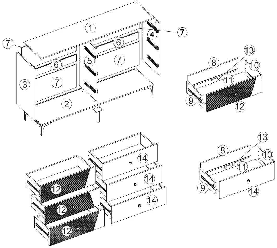 FUFU GAGA Sideboard 6 Drawer Freestanding Dresser - Overview