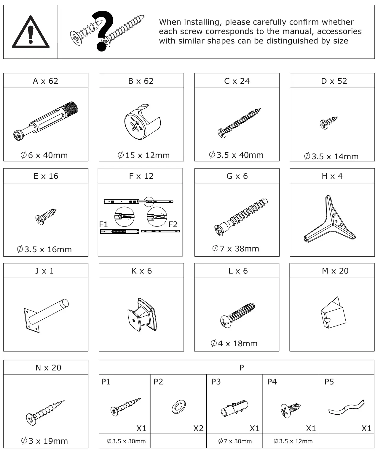 FUFU GAGA Sideboard 6 Drawer Freestanding Dresser - Parts list