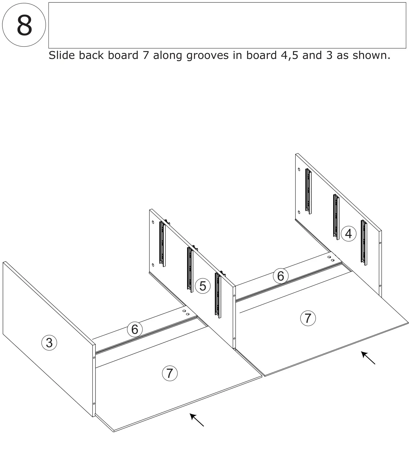 FUFU GAGA Sideboard 6 Drawer Freestanding Dresser - Slide back board 7 along grooves in board 4,5 and 3 as shown