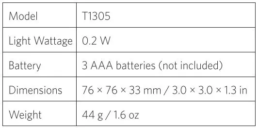eufy T1305 Lumi Dual Bright Night Light User Manual - Specifications