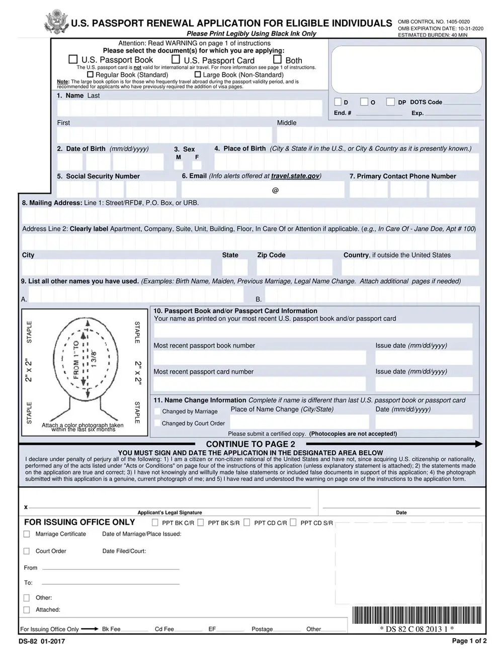 Passport Renewal Application Form DS-82