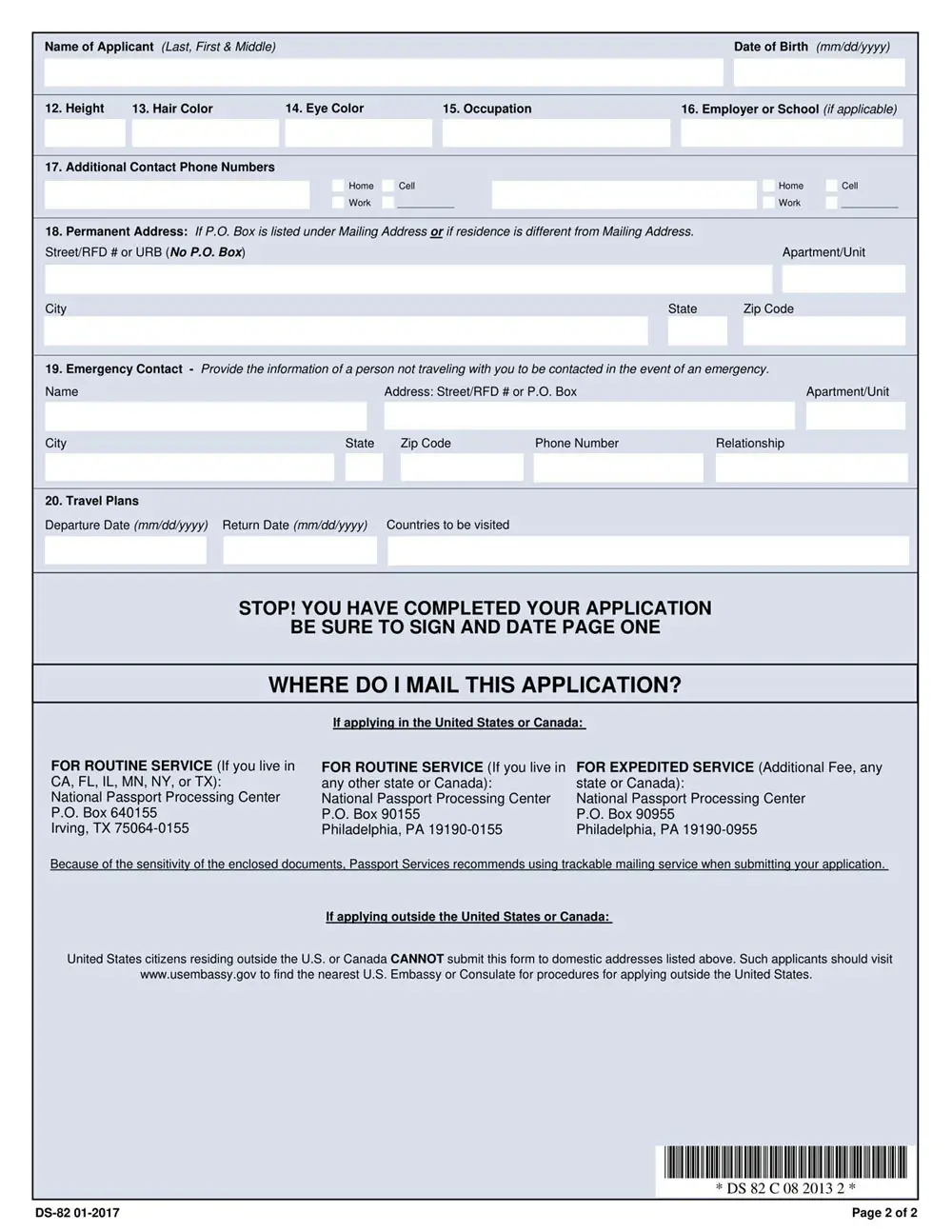 Passport Renewal Application Form DS-82