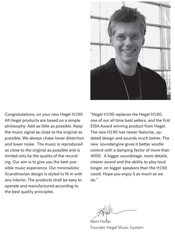 HEGEL H190 Integrated Amplifier User Manual - Signature