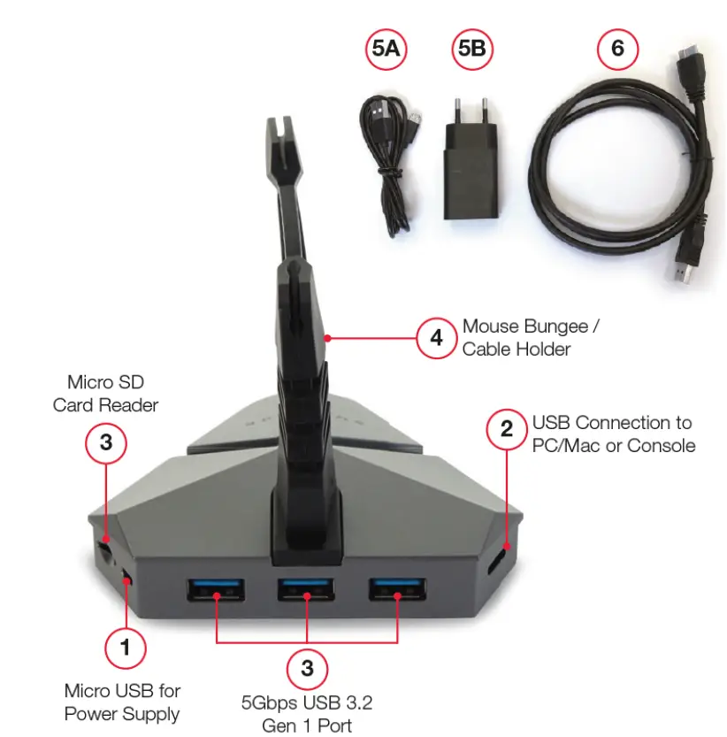 SUREFIRE 48814 AXIS Gaming Mouse Bungee Hub 1.