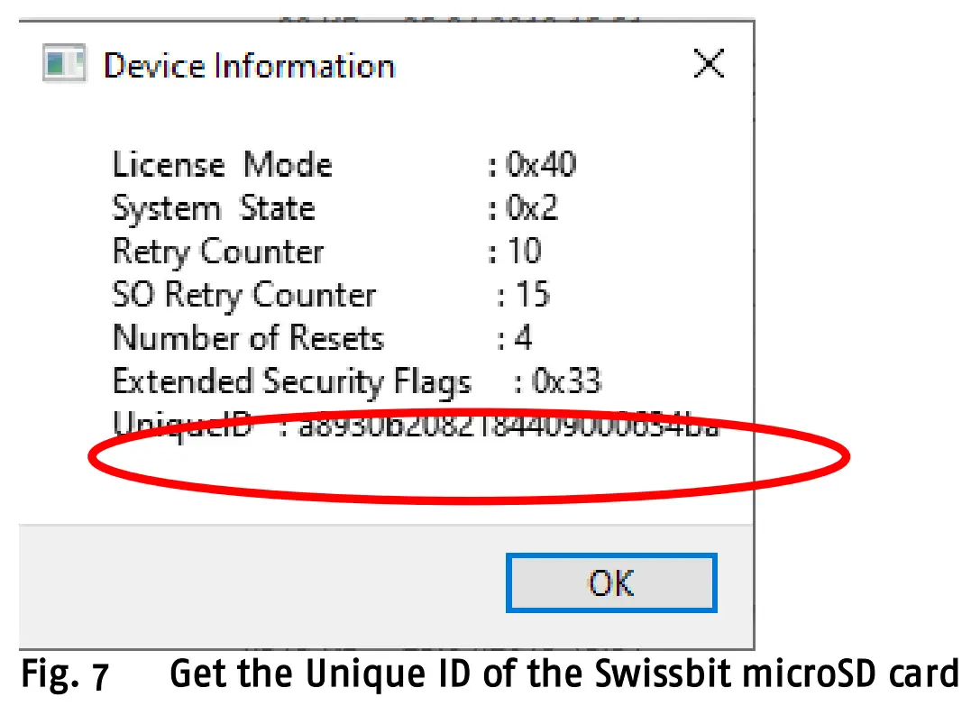 Fig. 7 Get the Unique ID of the Swissbit microSD card