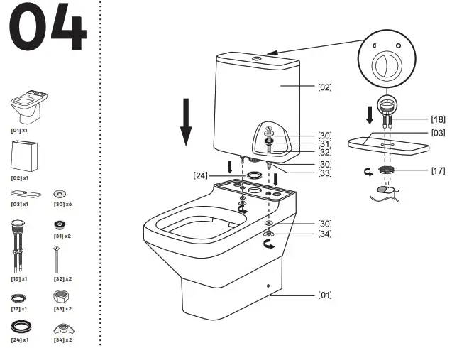 GoodHome teesta Close Coupled Rimless Toilet - Assembly 4