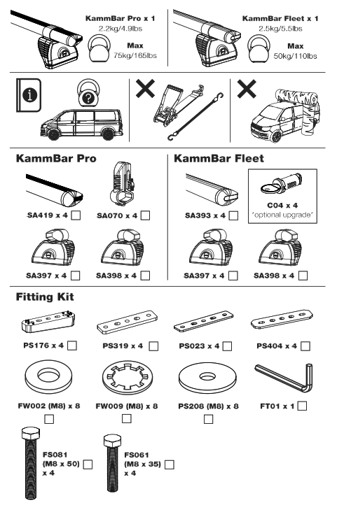 Rhino KD4PR FL KammBar Pro Aluminium Roof Bars - fig
