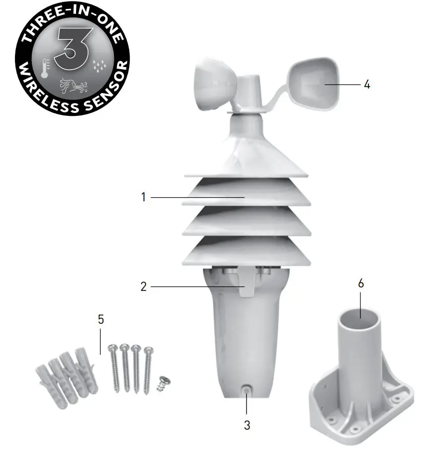 ACURITE 01604 Weather Center with Color Digital Display Instruction Manual - 3-in-1 SENSOR Overview