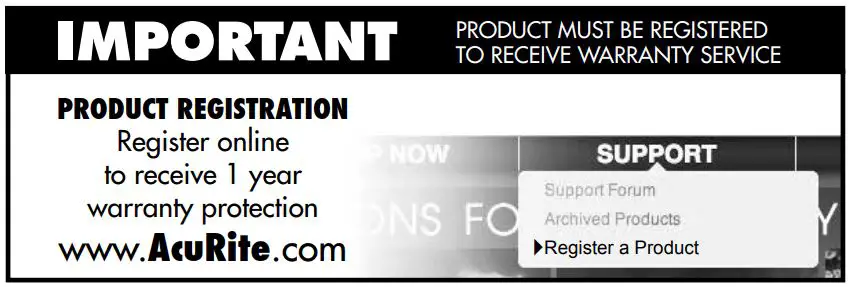 ACURITE 01604 Weather Center with Color Digital Display Instruction Manual - PRODUCT REGISTRATION