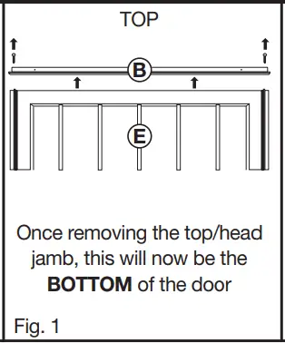 Reverse door top and side jambs to change swing direction if needed