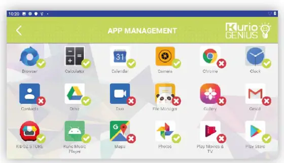 Kurio SMART 8391X Portable Tablet- Application Management