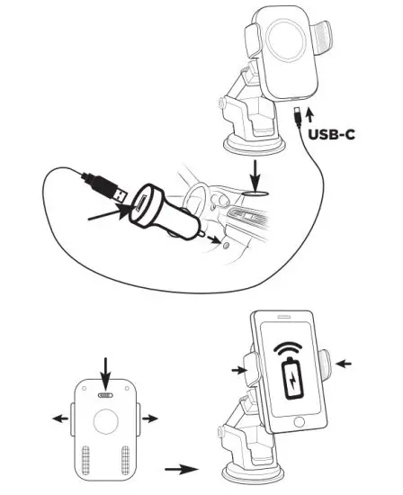 TnB CHCAR15W 15w Wireless Car Charger with Suction Cup And Air Vent Grid Jaw Holder - figure 1