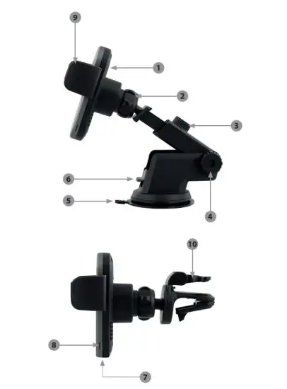 TnB CHCAR15W 15w Wireless Car Charger with Suction Cup And Air Vent Grid Jaw Holder - figure 2