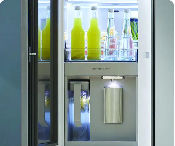 Smart 4-Door Flex Refrigerator with Beverage Center and Dual Ic-e Beverage Center