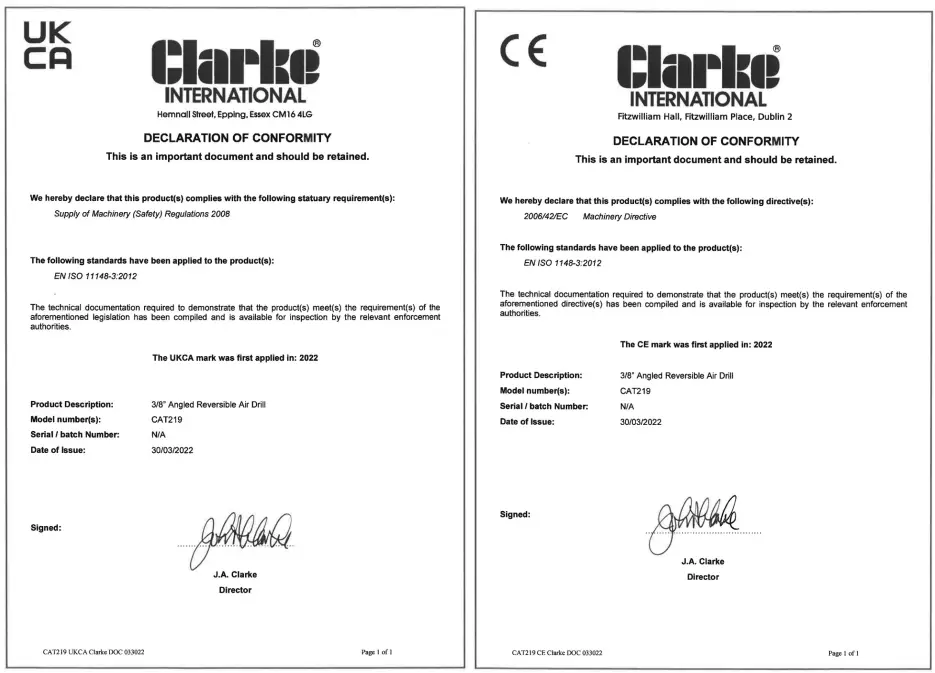 Clarke CAT219 3 or 8 Inch Reversible Air Drill-fig8
