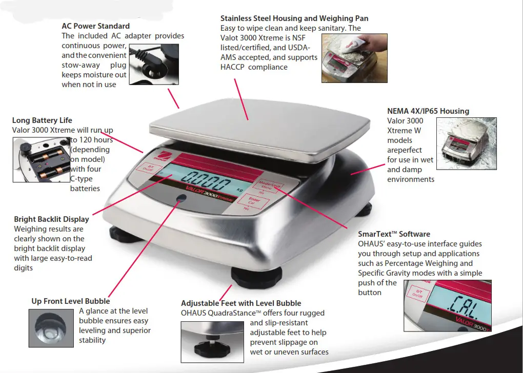 OHAUS Valor 3000 Xtreme Compact Precision Other Standard Features