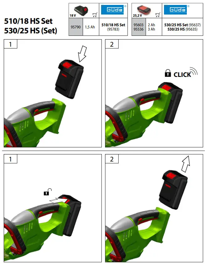 Gude 510 18 HS Set Hedge Trimmer - Battery