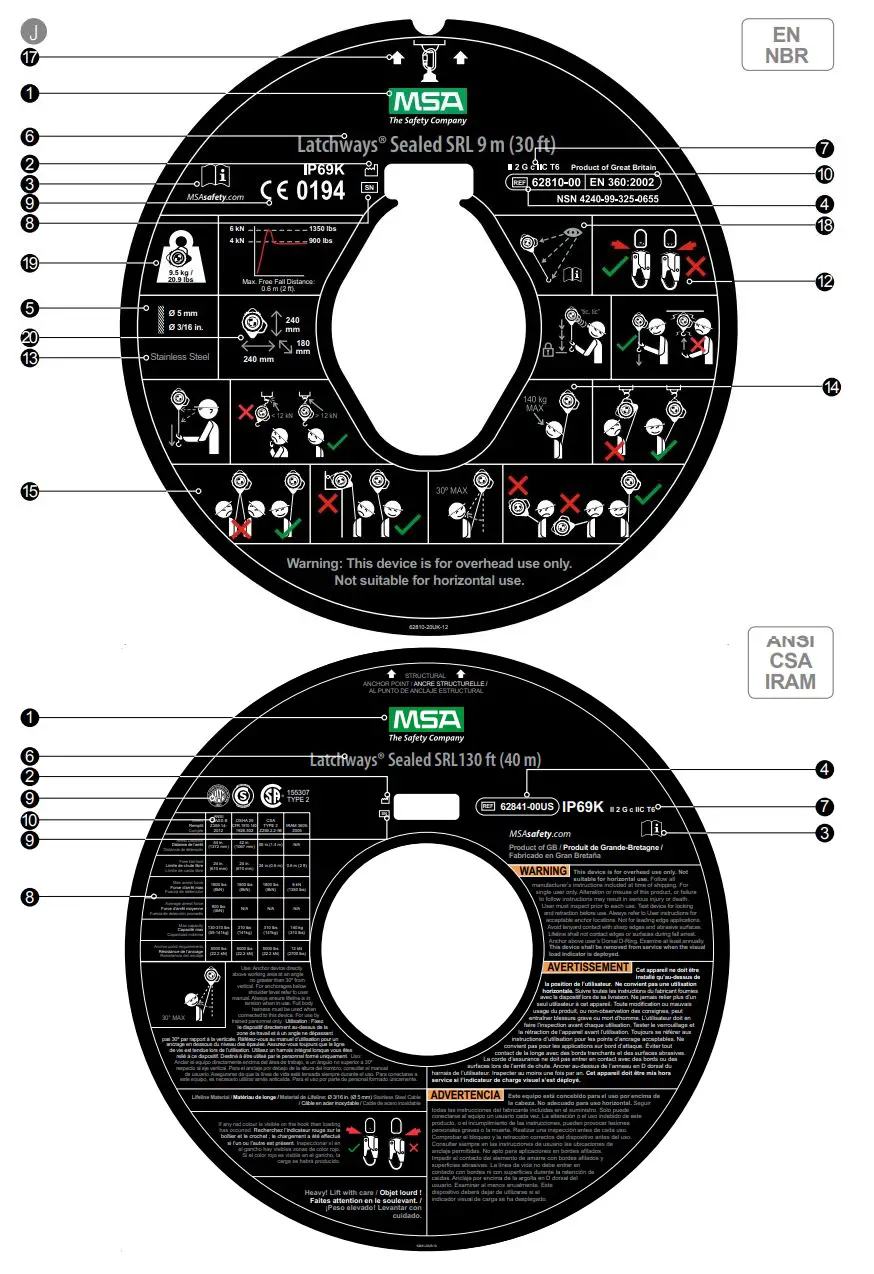 MSA Latchways Self Reracting Lifeline SRL Instruction Manual - Fig J