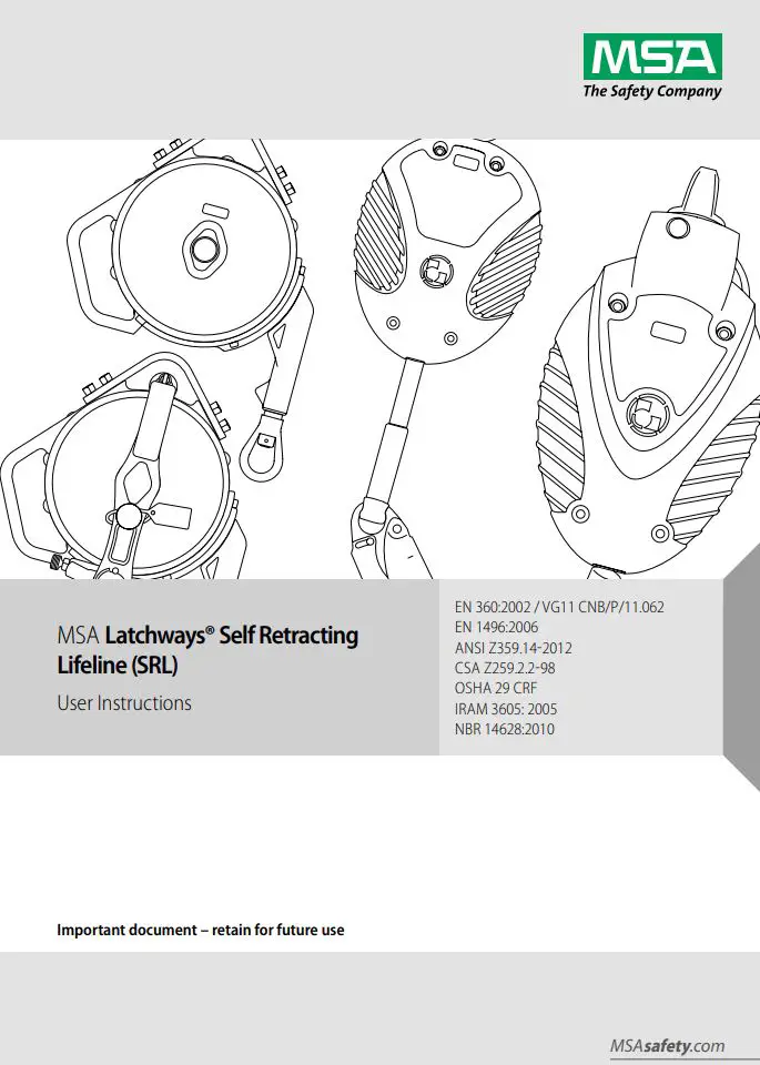 MSA Latchways Self Reracting Lifeline SRL Instruction Manual