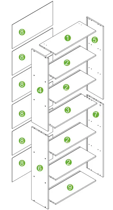 URTR HY01616Y 70 8 Inch Black Wood Bookcase with 6 Shelf - Product Assembly 1