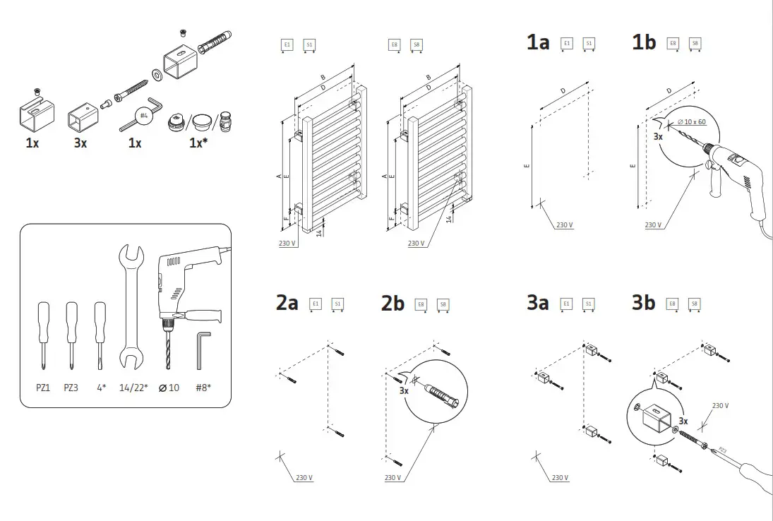 TERMA 2728BTU Warp T One Electric Towel Rail- Fig1