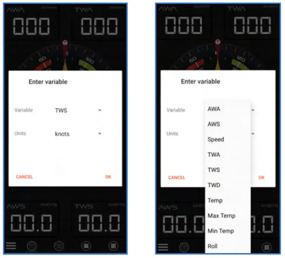 CALYPSO 34165 AnemoTracker App - Menu bottom
