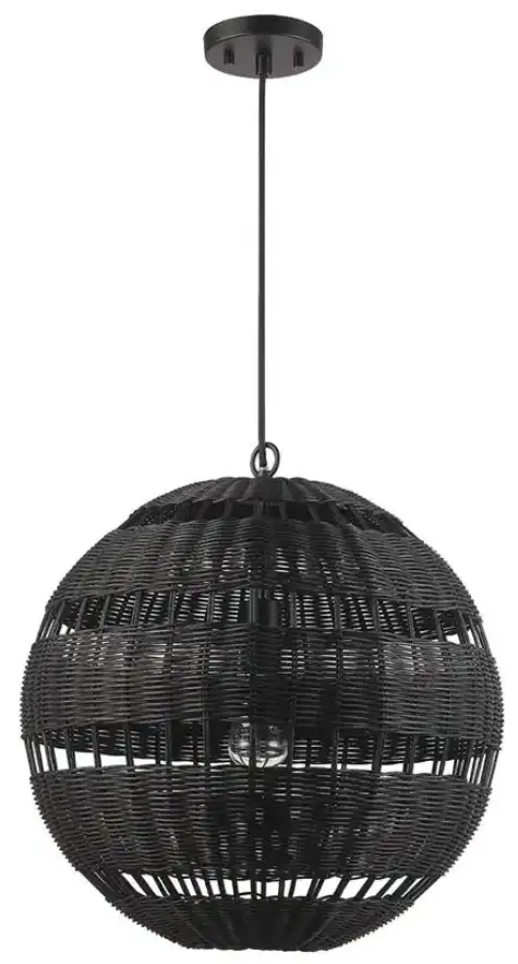 globe 91002371 Beth 1 Light Matte Black Shaded Pendant