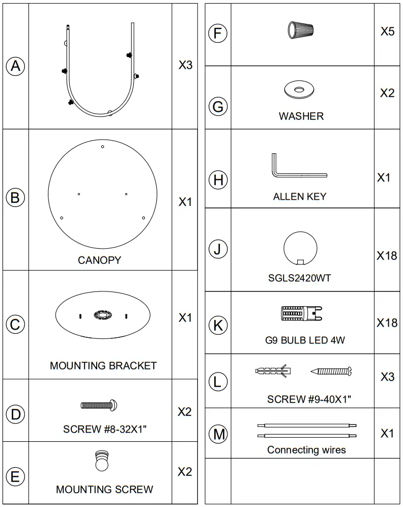 STUDIO M SM24953PP 18 Light FLush Mount Chandelier - Contents