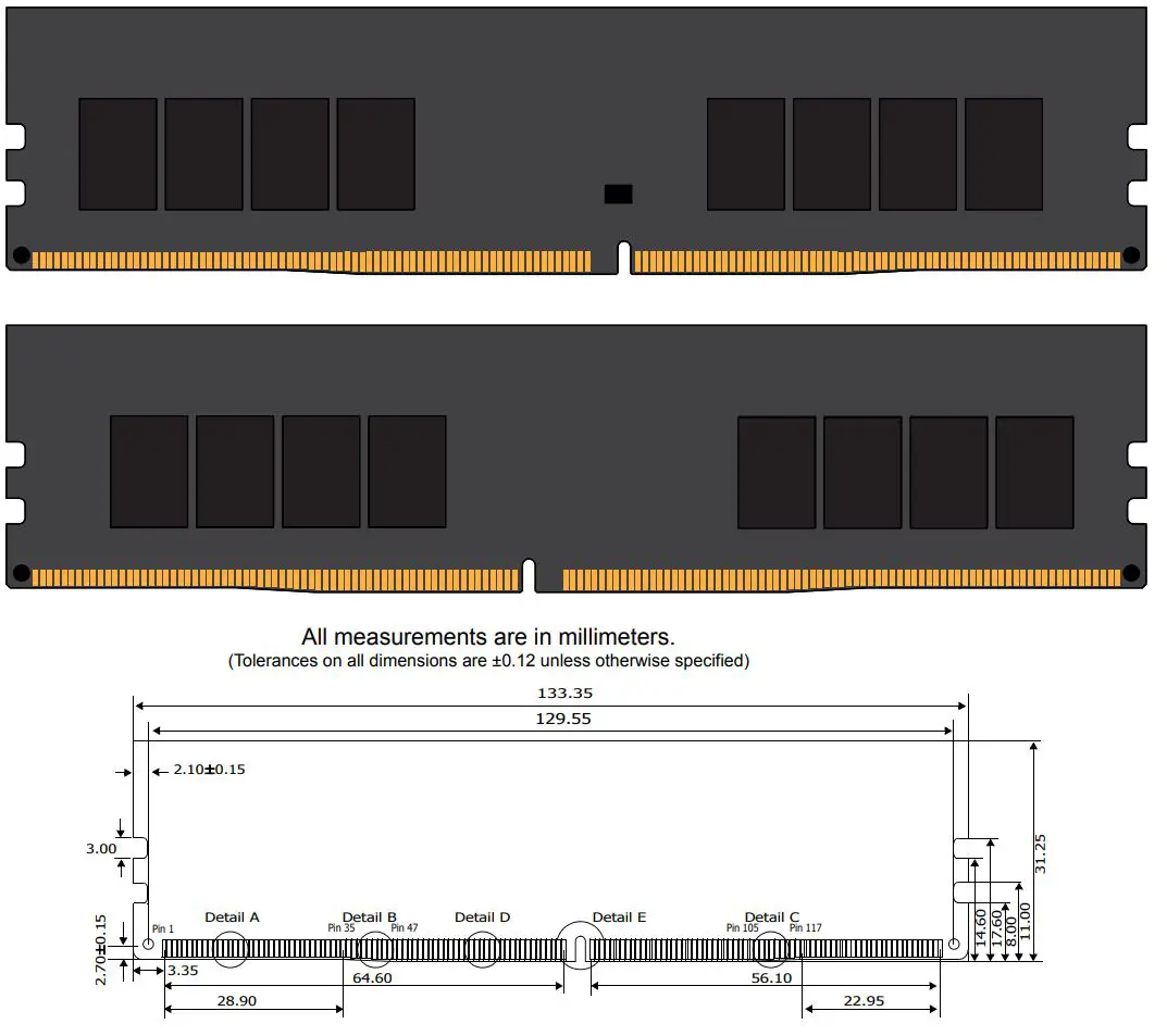 HYPERX HX434C16FB3K2 32 RAM Memory User Guide - MODULE DIMENSIONS