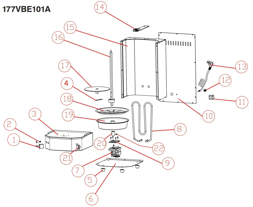 AVANTCO 177VBE101A Electric Vertical Broilers - Parts Diagram