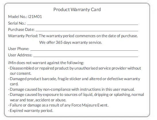 product warrenty card