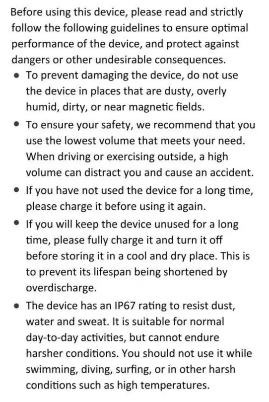 Shenzhen Tianyuan Industrial M1 Bone Conduction Headphones User Manual - Caution