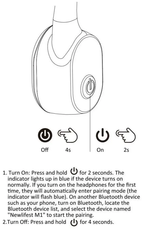 Shenzhen Tianyuan Industrial M1 Bone Conduction Headphones User Manual - Power on off