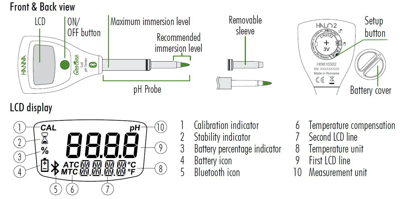 HANNA HI9810302 Wireless pH Tester for Soil with Built-in Specialized Electrode-2