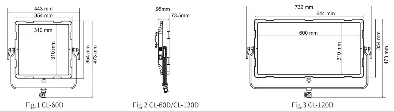 SWIT CL 60D CL120D Bi Color Studio Panel LED Light - dimension