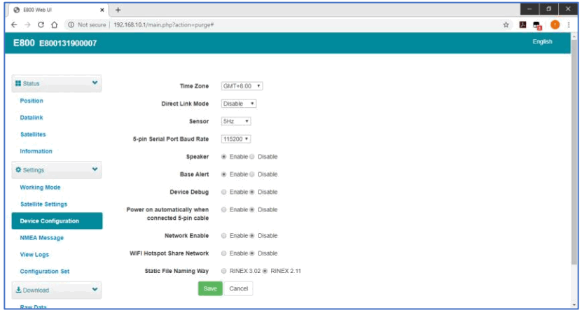 e survey E800 GNSS Receiver - Device Configuration