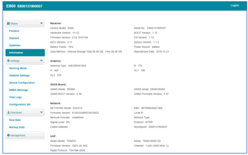 e survey E800 GNSS Receiver - Information