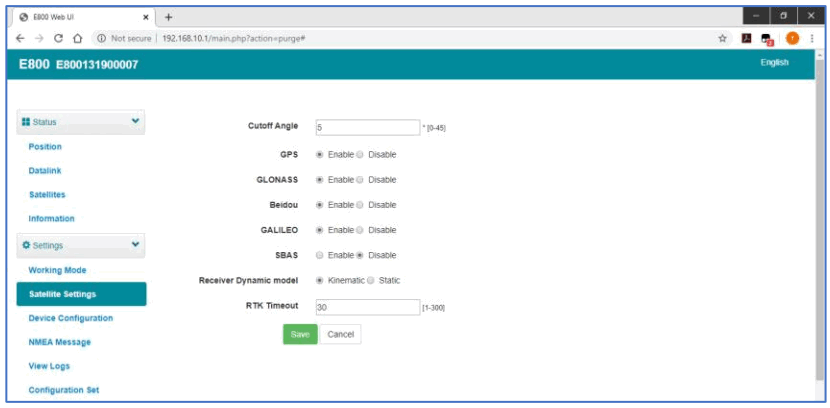 e survey E800 GNSS Receiver - Satellite Setting