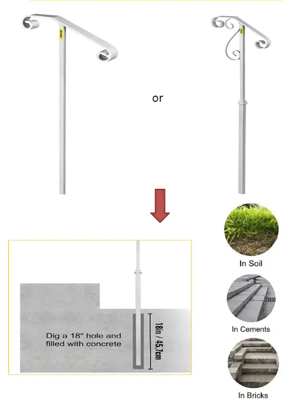 VEVOR LTFSBSDDZJSFS0001V0 Single Post Handrail Wrought Iron Handrail Fits 2