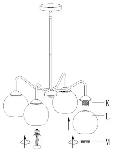 ZEVNI A04588 Mafia 4 Light Gold Transitional Chandelier Instruction Manual - Unscrew socket rings