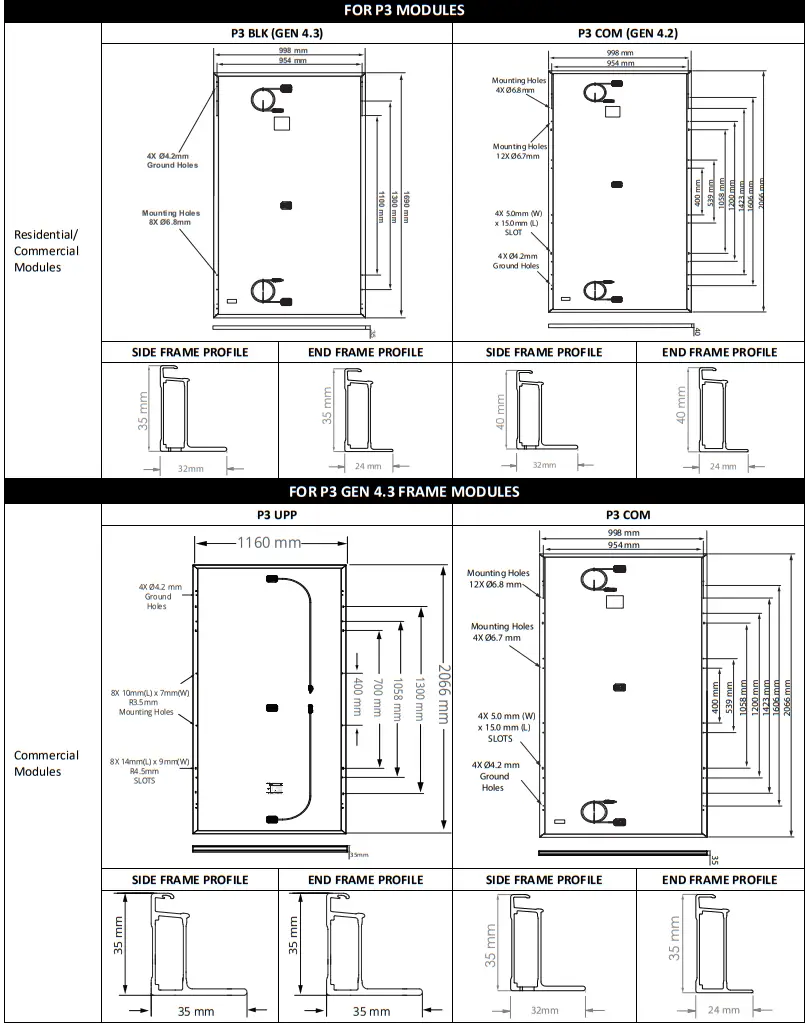 SUNPOWER SPRXyy-xxx Series Maxeon Solar Panel - Module Frame Details1