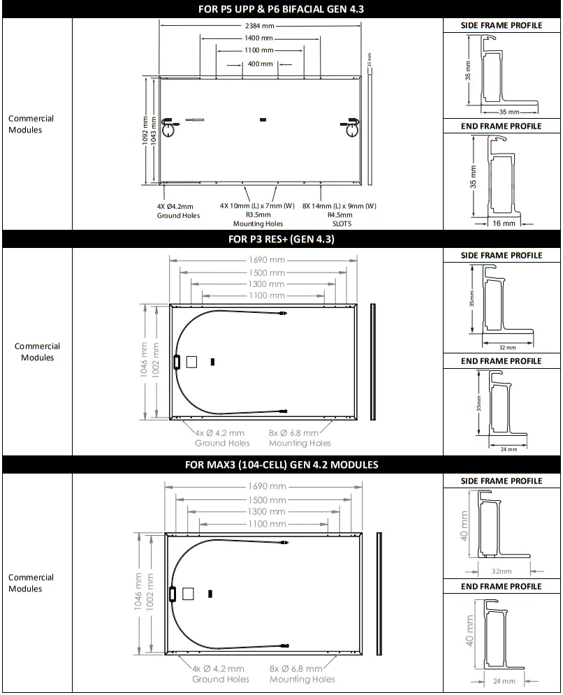 SUNPOWER SPRXyy-xxx Series Maxeon Solar Panel - Module Frame Details2
