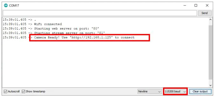 JOY-iT SBC-ESP32-Cam Camera Module - In the serial monitor, if you have set the correct baud rate of 115200
