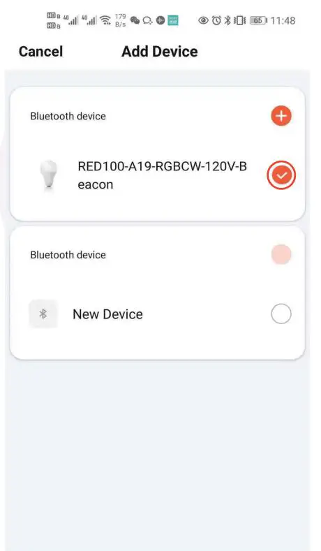 red100 SLBC9BR305 Beacon Smart LED Bulb Instruction Manual - Click the plus sign in the upper right corner of the device to be connected