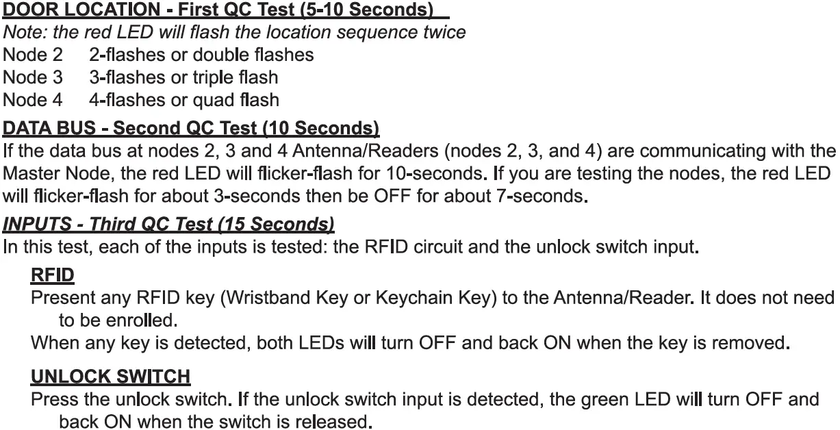 MOD-QC TEST INPUTS - ALL DOORS SHOULD BE CLOSED