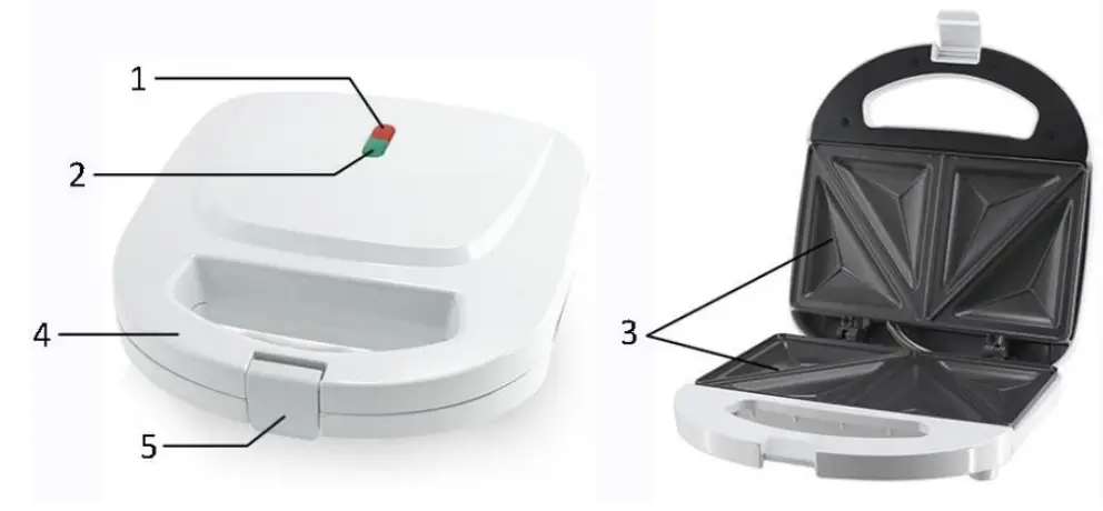 emerio ST126768 Home Essentials Sandwich Toaster - PARTS DESCRIPTION