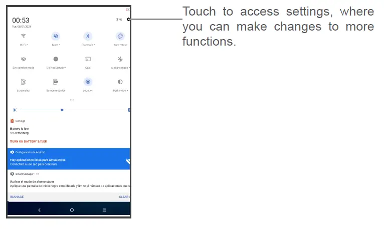 Quick settings panel