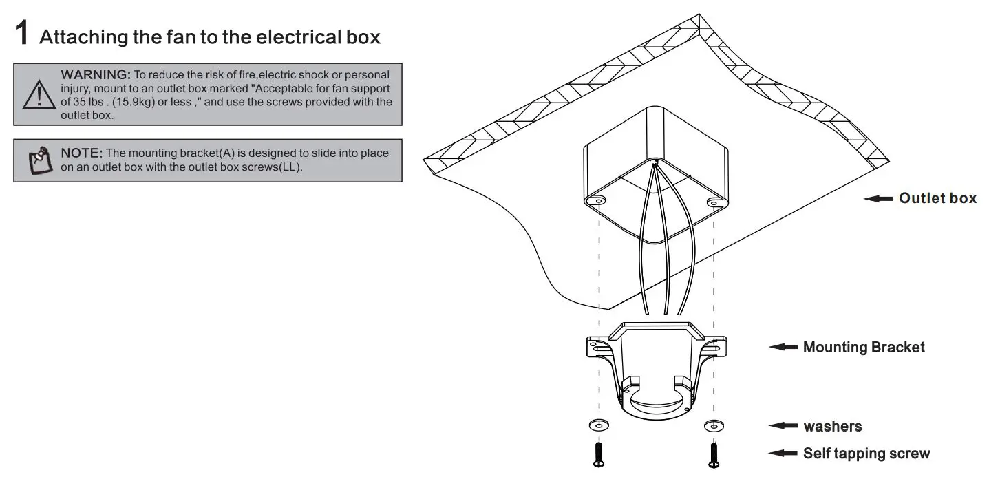 Parrot Uncle BBCPD1704C2 Ceiling Fan User Guide - Attaching the fan to the electrical box